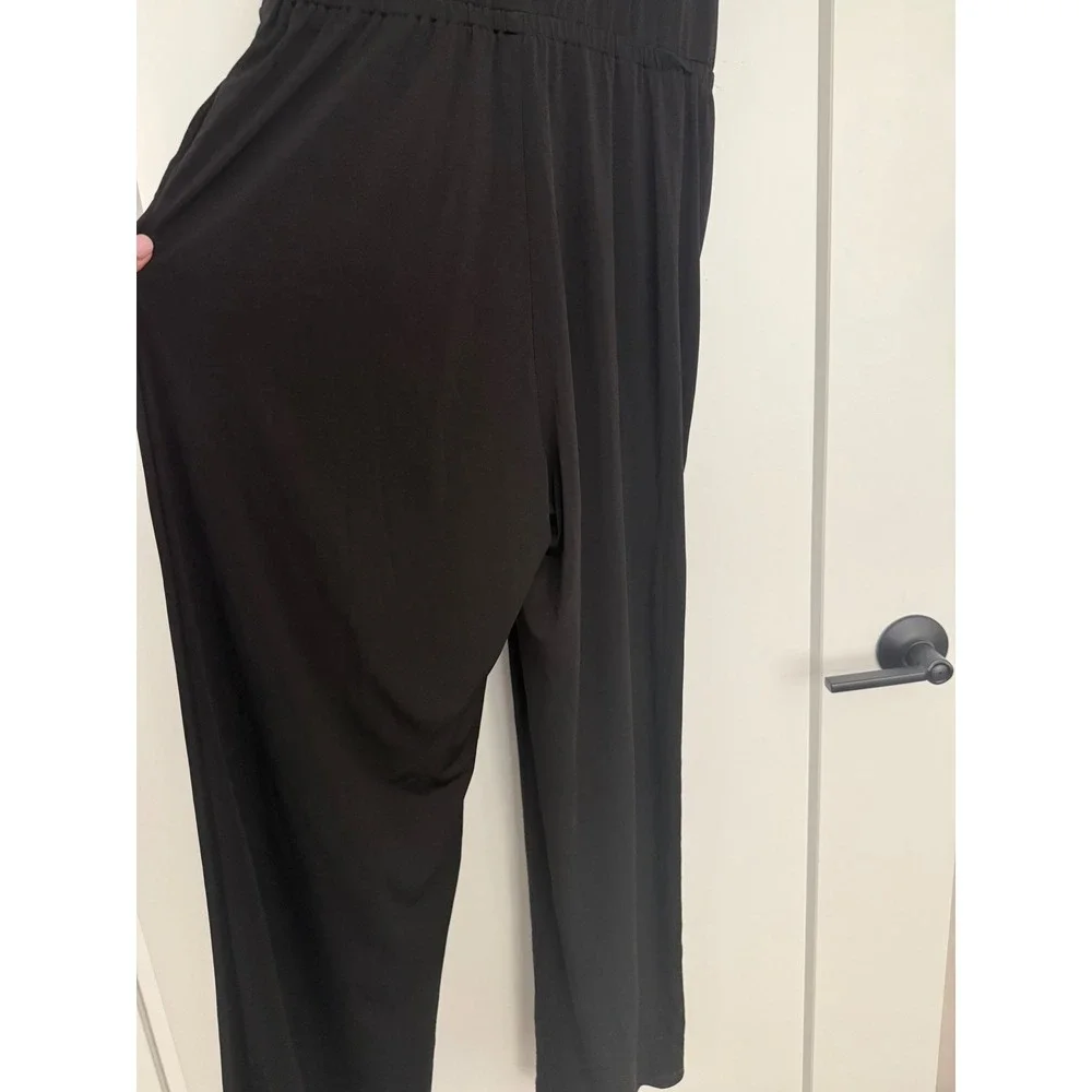 Magnolia Grace Black Embroidered V-Neck Wide Leg Jumpsuit Womens Medium